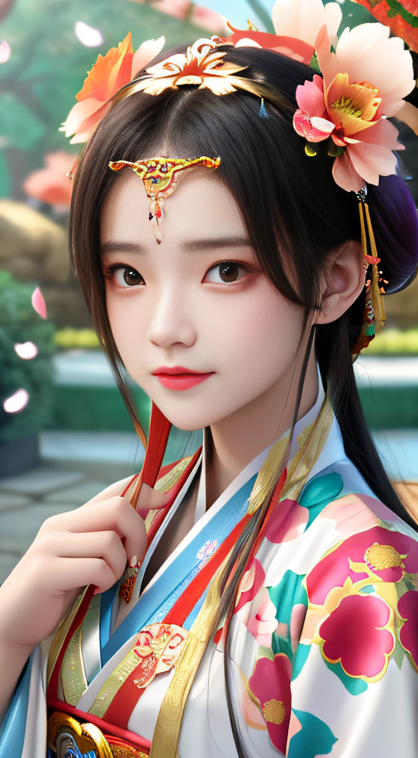 there is a woman with a flower crown on her head, Guviz-style artwork, Guviz, Palace ， A girl in Hanfu, inspired by Yanjun Cheng, Inspired by Lan Ying, yanjun cheng, Chinese girl, inspired by Li Fangying, inspired by Wu Bin, Inspired by Ai Xuan