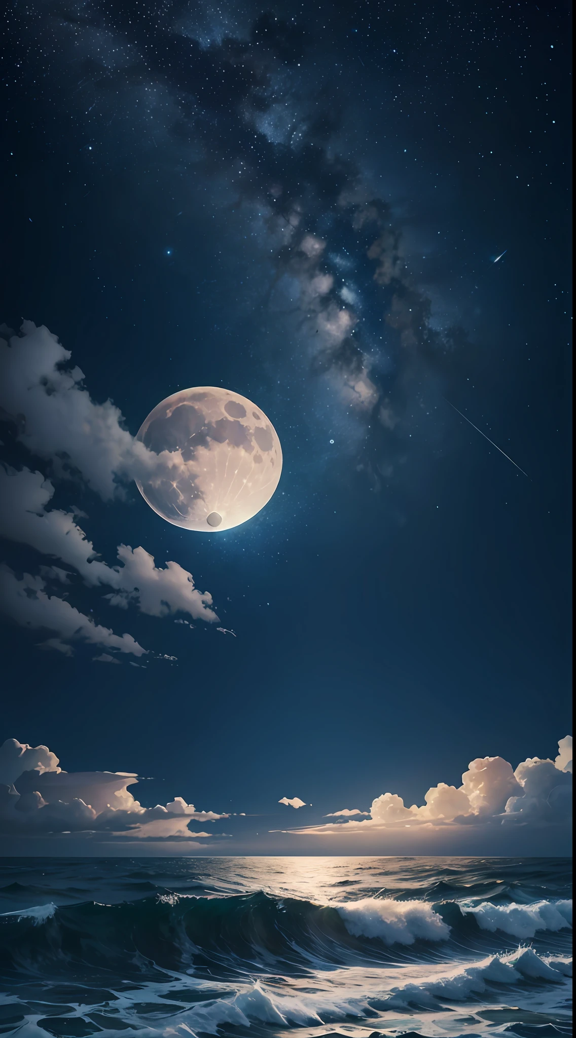 On the rough sea,The sky is full of stars,Hanging a bright moon