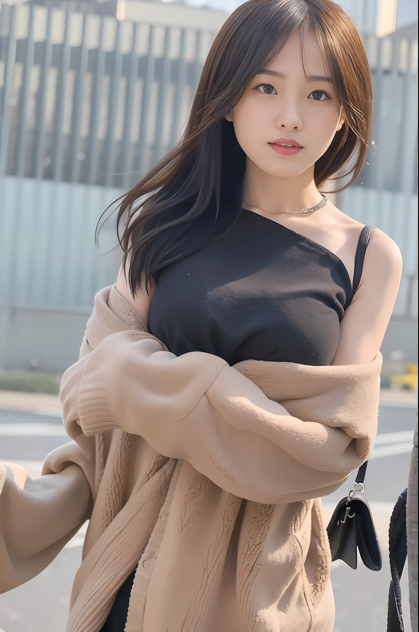 mix4， （8K， RAW images， best qualtiy， tmasterpiece： 1.2）， （realisticlying， Realistic pictures： 1.37） ，1girll， adolable， scenecy， the night， Sateen， dampness， profesional lighting， photon maping， Radio City， Physically based displays， Bandeau，无袖，cropped shoulders，Crop topping，adolable，shyexpression，