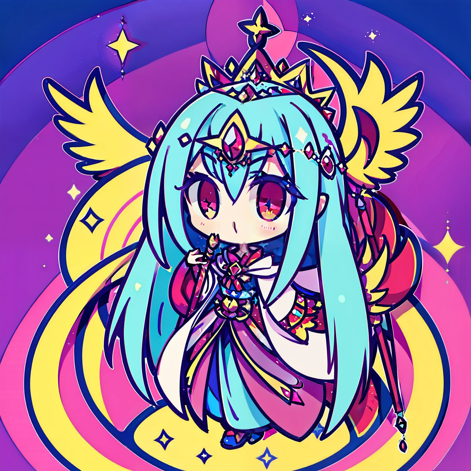 Master of the Great Forbidden Spell, Tyrant restoration, pagan, Big pole, Faria,tiara crown,Hold your wand in hand,Six wings,Six-pointed star magic array,