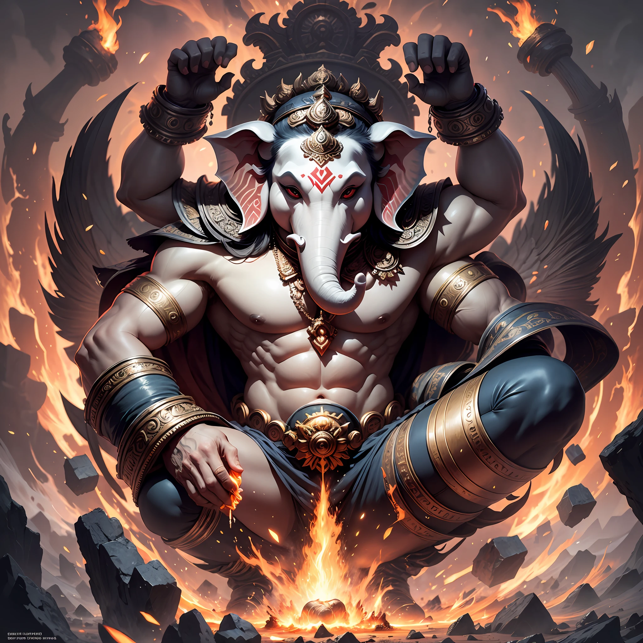 lord ganesha wiping out evil from earth, 4k badass --auto --s2