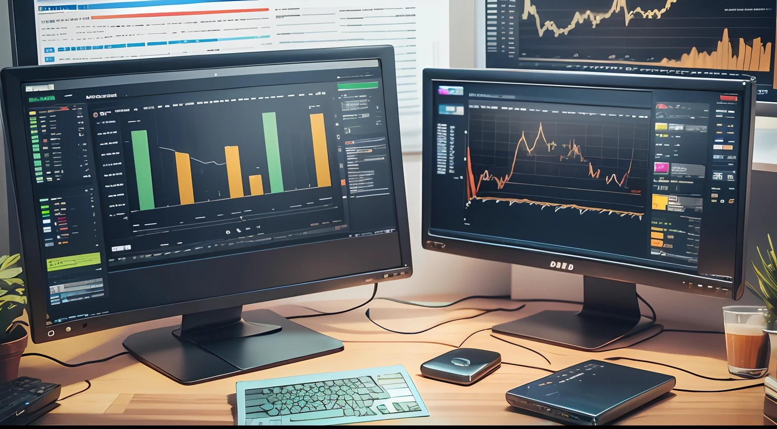 grafico financerio, monitor de computador em segundo plano contendo criptomoedas, moeda, dolar, airdrop.