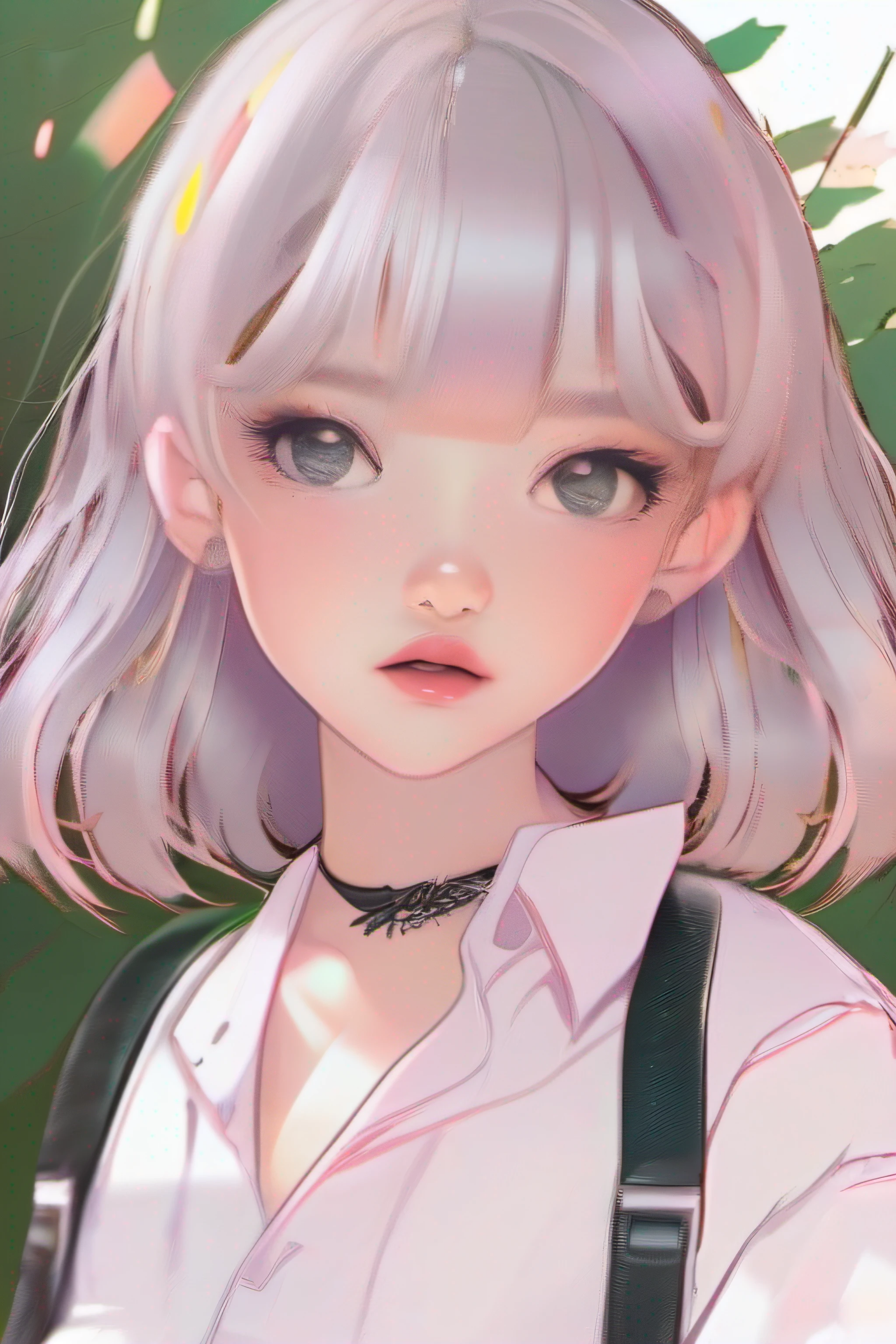 Cute s、Pink lips、Wearing a bright white shirt、Aurora Punk in the style of a soft color palette、Her anime illustration face、animated gif、hand drawn animation、charming sketches、Smooth and shiny、Hazy romanticism、superflat style、White background - AR 1:1 - Rainbow 5 - Expressive in style - S 50