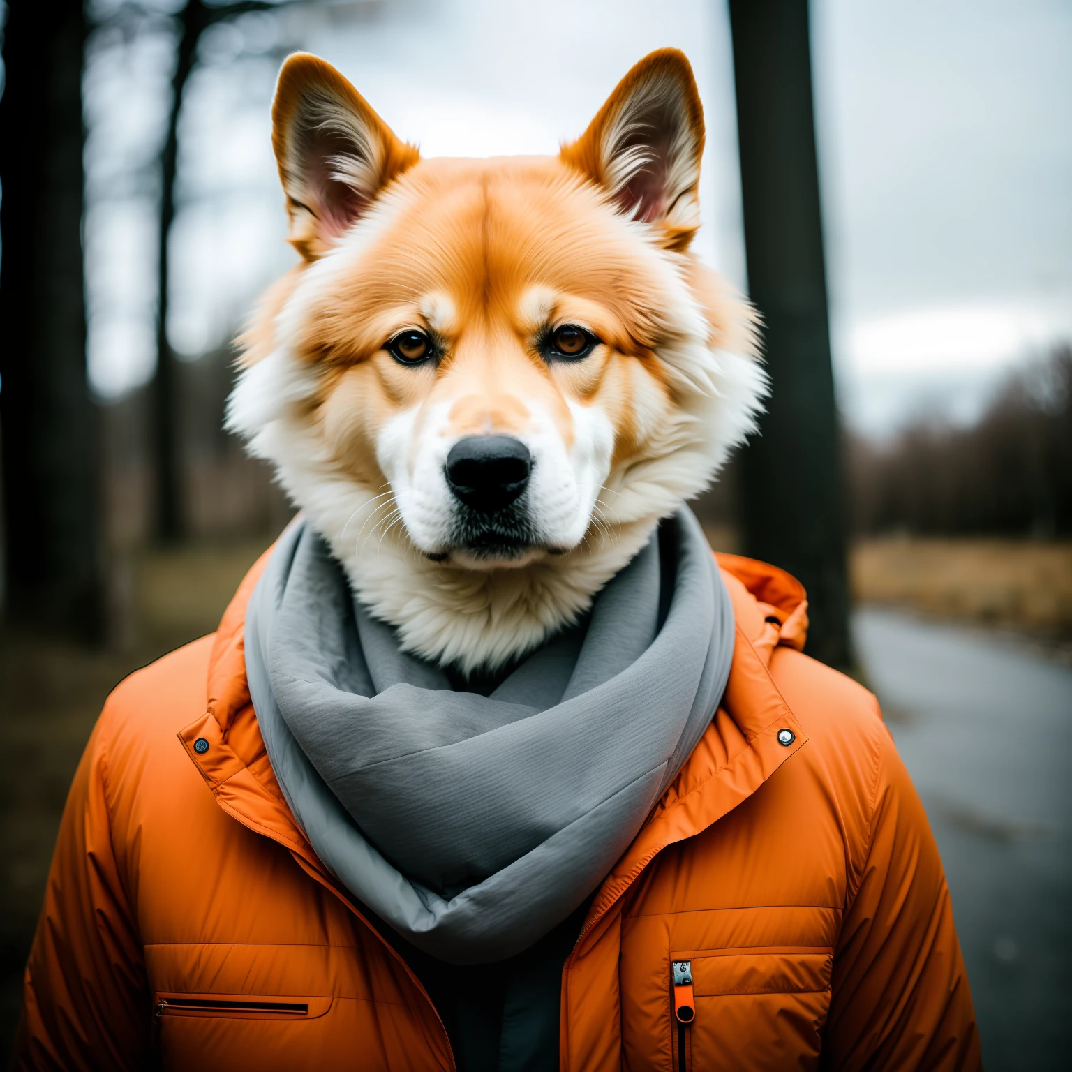 RAW photo, Animal, portrait photo of [Man:doggy:2] Humanoid creatures in clothes, face, 8K  UHD, Digital SLR, Soft lighting, High quality, filmgrain, Fujifilm XT3