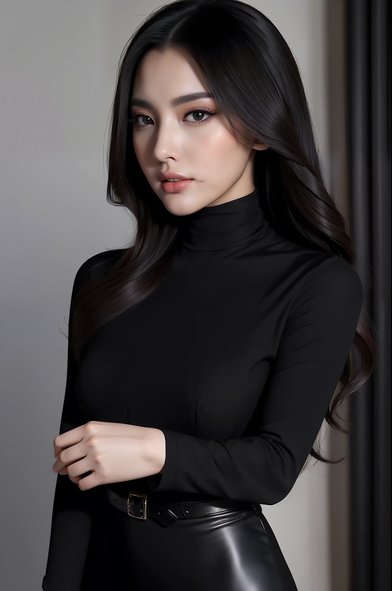 Close up portrait of woman in upper class black dress, Black Dress, she is wearing a black dress, (Wearing pantyhose)、black dress with belt, opened dress, Elegant dress, Choi Hong Hwa, wearing black dress, sexy dress, Wearing a black dress, gongbi, Stylish dress, Dress, Elegant asymmetry, Hwang Se - On