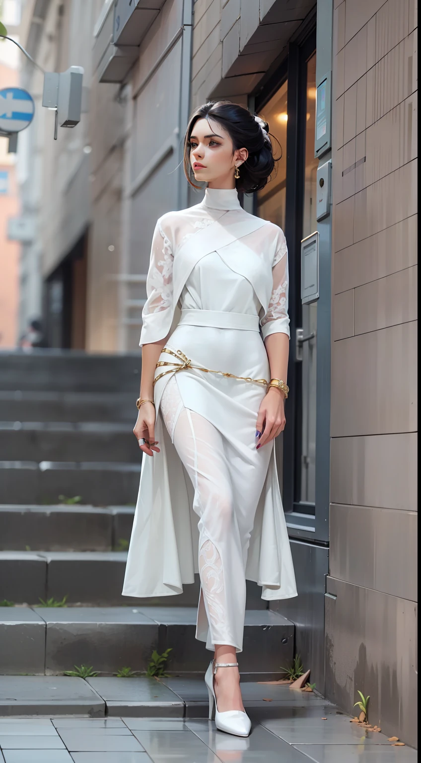 Beautiful woman in intricate Minimalist and Sleek Outfit