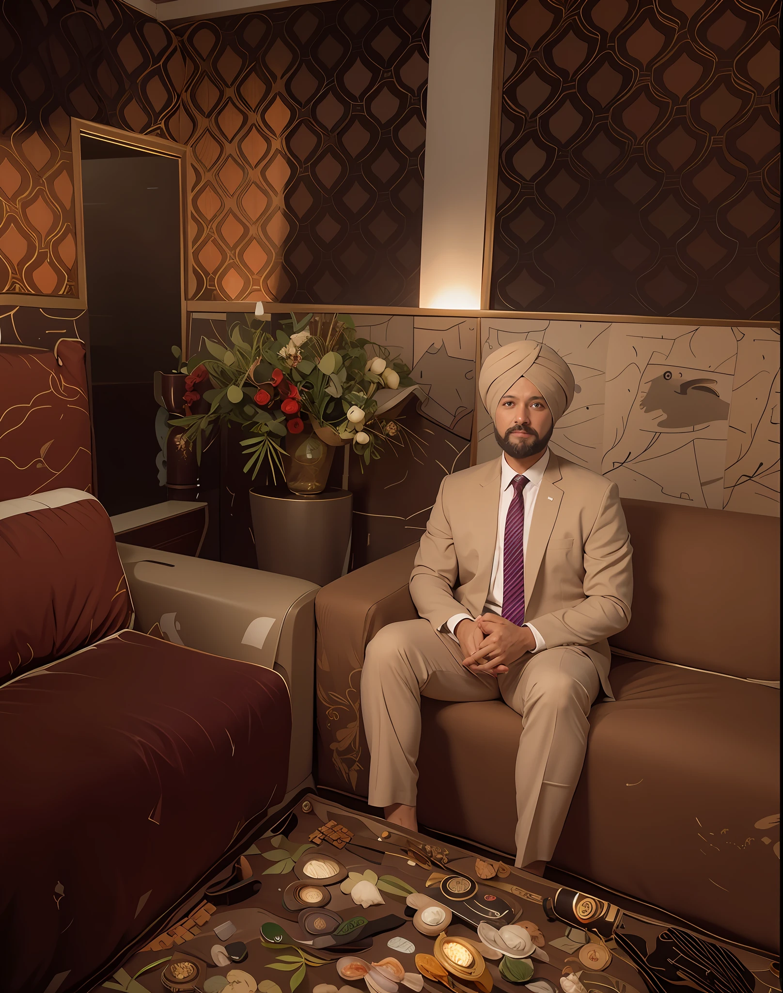 Change the background to a high-resolution 8k image while keeping the face and turban unchanged. The face and turban should remain the same. Please make it suitable for use as an avatar profile photo.