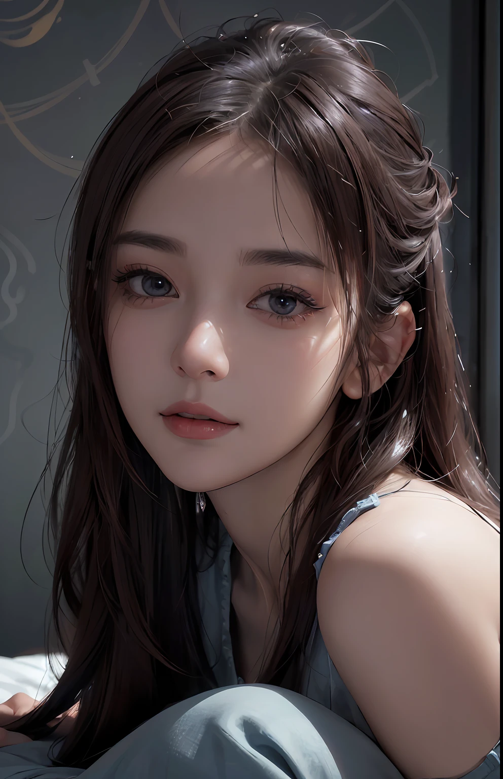 (ultra realistic) , (illustration), (increase resolution), (8K), (extremely detailed), (best illustration), (beautiful detailed eyes), (best quality), (ultra-detailed), (masterpiece),  (wallpaper), (detailed face), solo,1 girl, looking at viewers,  delicate details, detailed faces, in the dark, deep shadow, low key,pureerosfaceace_v1, smile,