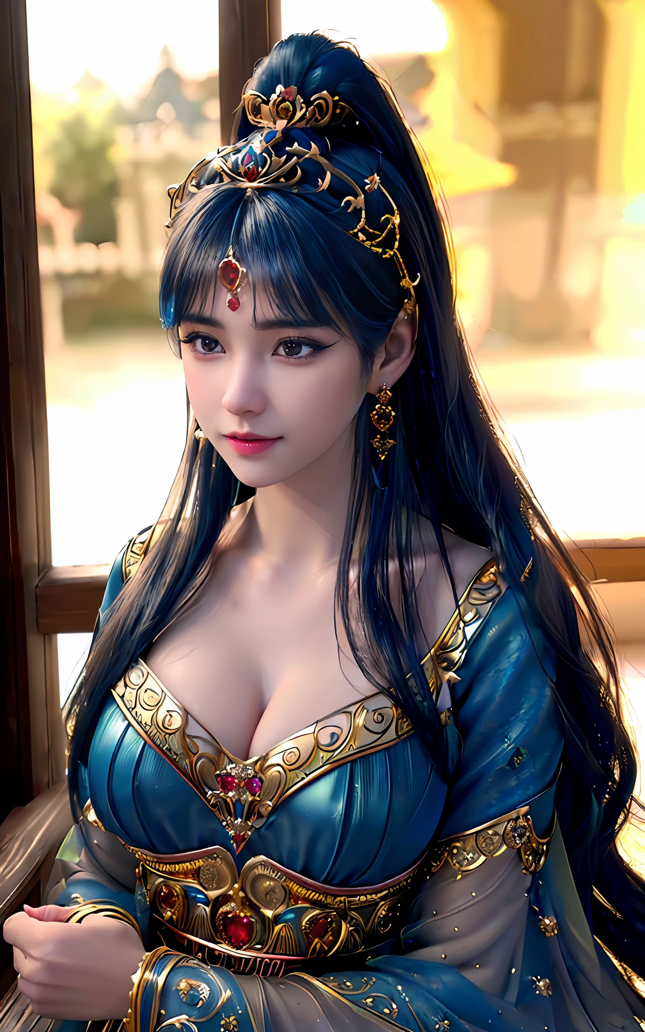 ((realisticity: 1.2)), ((best resolution: 8K UHD)), best quality,masterpiece,highres,cg,
((1 super detailed and super realistic girl)), ((very beautiful queen dazzling, super realistic, and super detailed)),((white skin, beautiful, smooth, youthful, super realistic and super detailed
)), long hair, ((super realistic and super detailed dress)), solo, ((super realistic, super beautiful, gorgeous and super detailed jewelry)), ((super beautiful, super realistic and super detailed dark red and golden yellow dress)),
((super beautiful, super realistic, super detailed diamond filled earrings)),
((super beautiful, super realistic and super detailed diamond filled hair ornament)), ((super beautiful upper body, super beautiful, super realistic and super detailed)), ((big breasts: 2.5)),
((super grand, super realistic and super detailed royal palace backgroun))
((super beautiful, super beautiful, super realistic and super detailed hair bun)), ((super beautiful, super realistic and super detailed blue hair)),
candid, Photograph, high resolution, 8k,Bokeh,