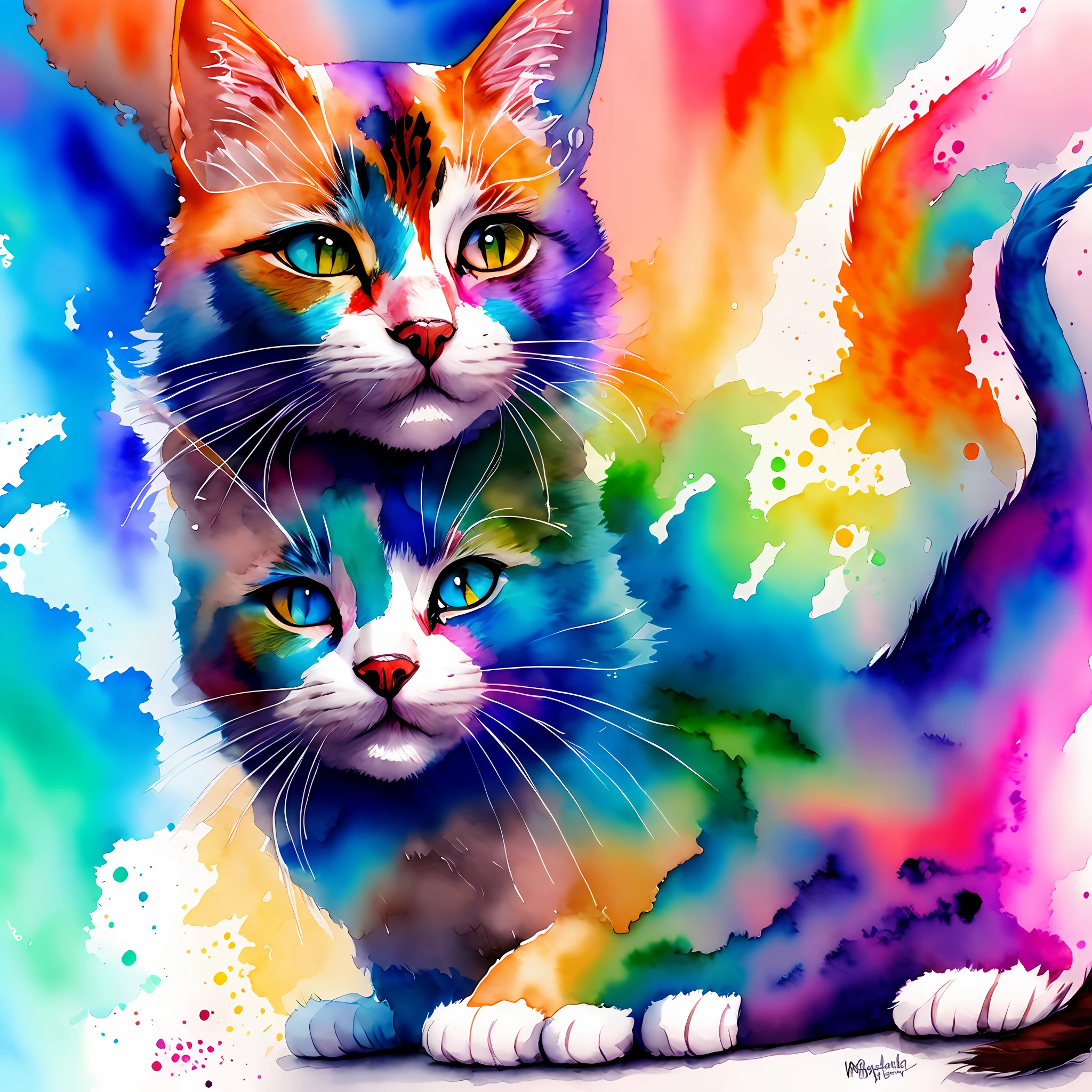 wtrcolor style, (cat character) digital art, official art, front, smile, masterpiece, beauty, ((watercolor)), face painting, paint splash, intricate details. Very detailed, detailed eye, [dripping:0.5], trends on Artstation, Rachel Walker --auto