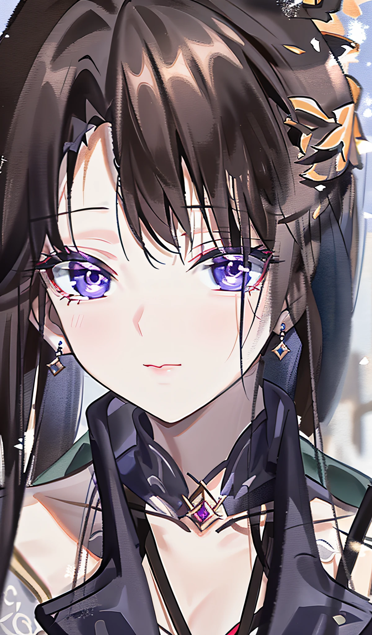 There is a hair blooming,Woman in black jacket, Guviz-style artwork, Guviz, Guweiz in Pixiv ArtStation, Guweiz on ArtStation Pixiv, detailed portrait of an anime girl, guweiz masterpiece, anime realism style, Stunning anime face portrait, a beautiful anime portrait, author:Shitao