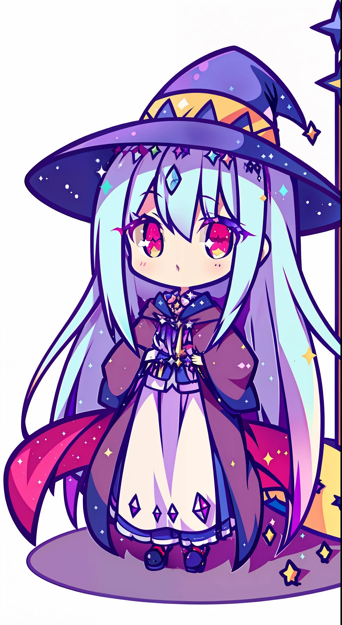 long skirt,Witch hat,silber hair,wands,More colorful witch robes,starrysky,Magic Array,golden headdress,wings
