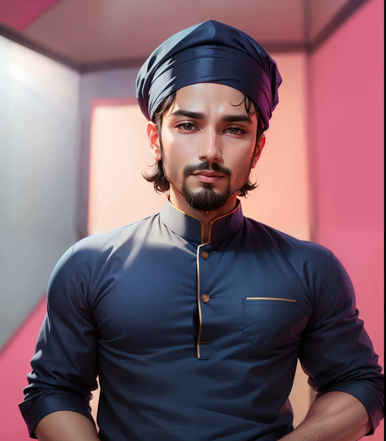 Change background with kurta pajama an d islamic pagdi and lok deautiful
