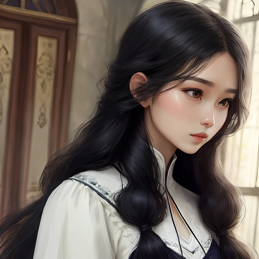 Beautuful Women,blacksilk,long whitr hair,adolable