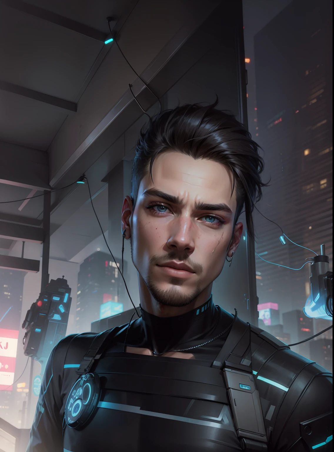 Cyberpunk handsome boy realistic face