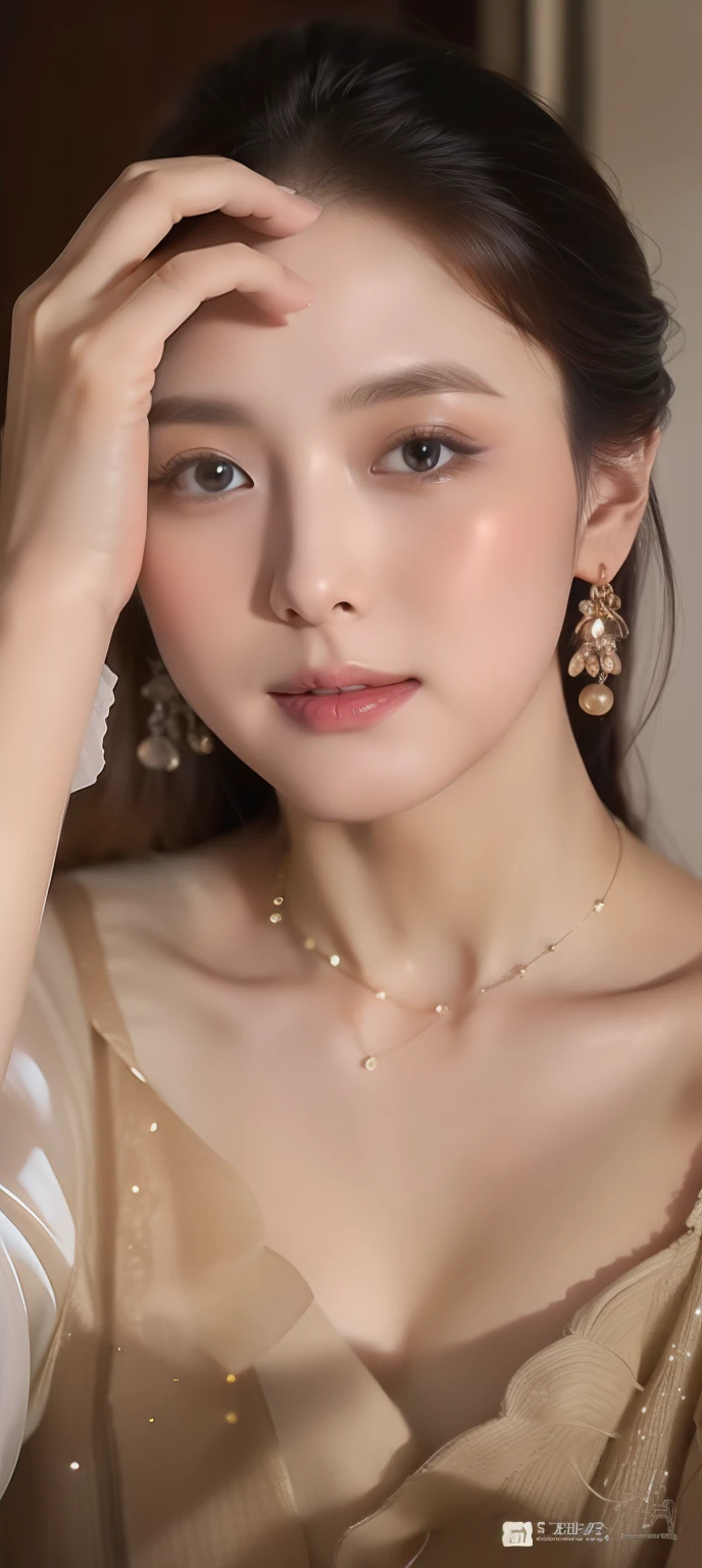 Best quality、tmasterpiece、A high resolution、1girll、Porcelain dress、hair adornments、choker necklace、jewely、pretty face、Physically、Tyndall effect、realisticlying、Shadow Studio、edge lit、bicolor lighting、(highdetailskin:1.2)、8K Ultra HD、Digital SLR、softlighting、high high quality、volumettic light、sneak shot、photore、A high resolution、4K、8K, yes、The background is blurred out,( (8K:1.27), Best quality at best, tmasterpiece, 超A high resolution:1.2) ,photore,Beautiful Chinese woman ,(big breasts beautiful:1.1) ,(sci-fi warrior woman:1.1), Space warriors, (Silk clothes:1.21),wedding gown, Greg Rukowski and Alphonse Mucha designed intricate elegance、fanciful、the detail、geomerty、Gradient lighting,ssmile,Fine jewelry,( (8K:1.27), Best quality at best, tmasterpiece, 超A high resolution:1.2) photore,Beautiful Chinese woman (big breasts beautiful:1.1) (The clothes ar:1.21) ,ellegance、fanciful、the detail、geomerty、Gradient lighting,1girll, Delicate skin, looking at viewert, Brown eyes,ssmile ,(fashion hair:1.2), (Large breasts:1.0), (medium areolae:0.8), (realisticlying:1.4), (Best picture quality:1.0), (超A high resolution:1.0), 8K, RAW photos, (tmasterpiece:0.2), (PureErosFace_V1:0.5)
