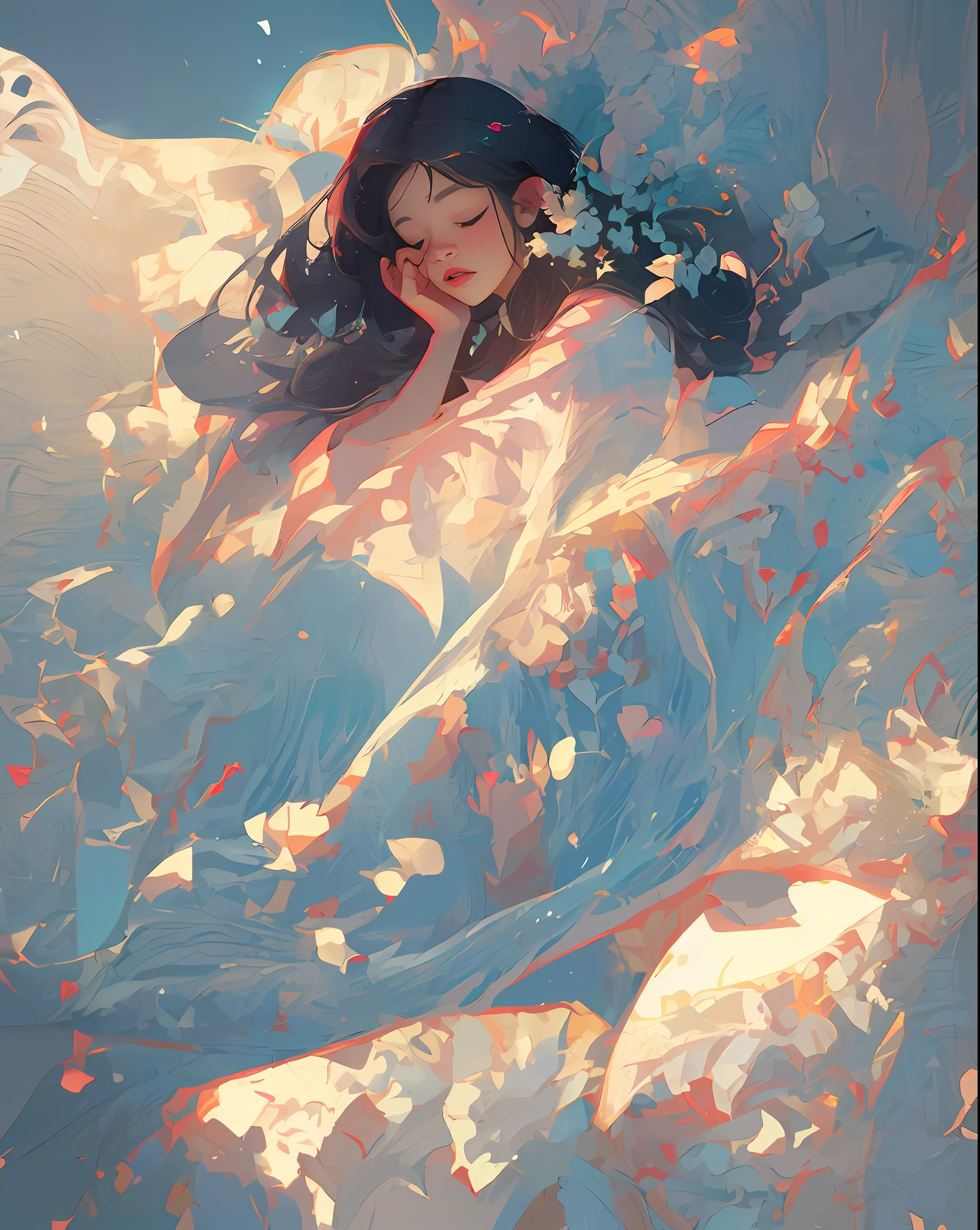 lofi music beautiful girl listen music and sleeping bed wallpaper