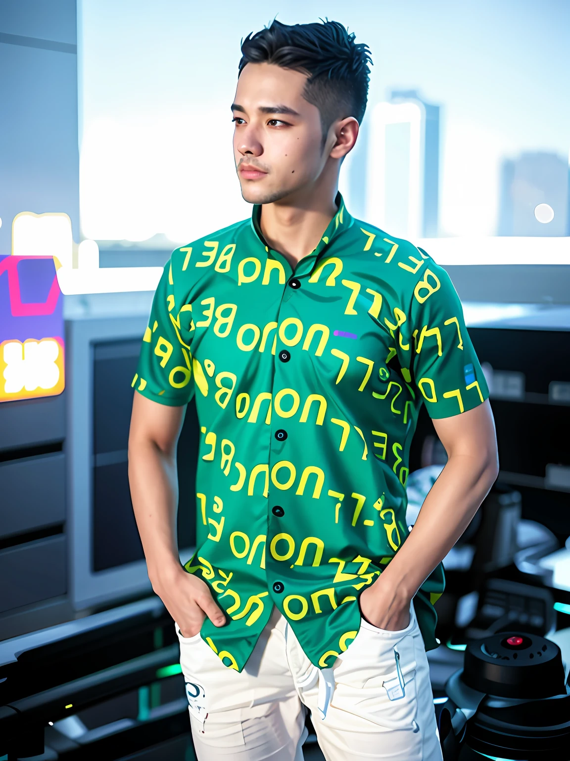 Change Background cyberpunk handsome Boy, cute boy, Realistic face, 8K resolution ultra hd