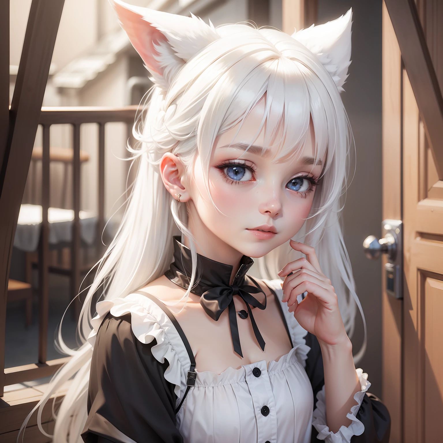 White-haired cute animal-eared girl