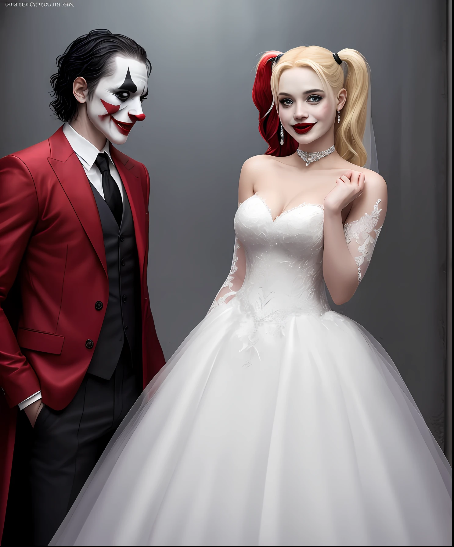Joker and Harley Quinn,wedding dress, high detail, high resolution,4k