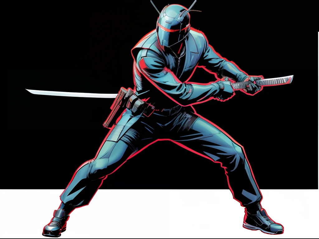 Middle-aged uncle,Thin,holding a katana,Fighting posture,cyber punk perssonage,high-tech equipment,American comics