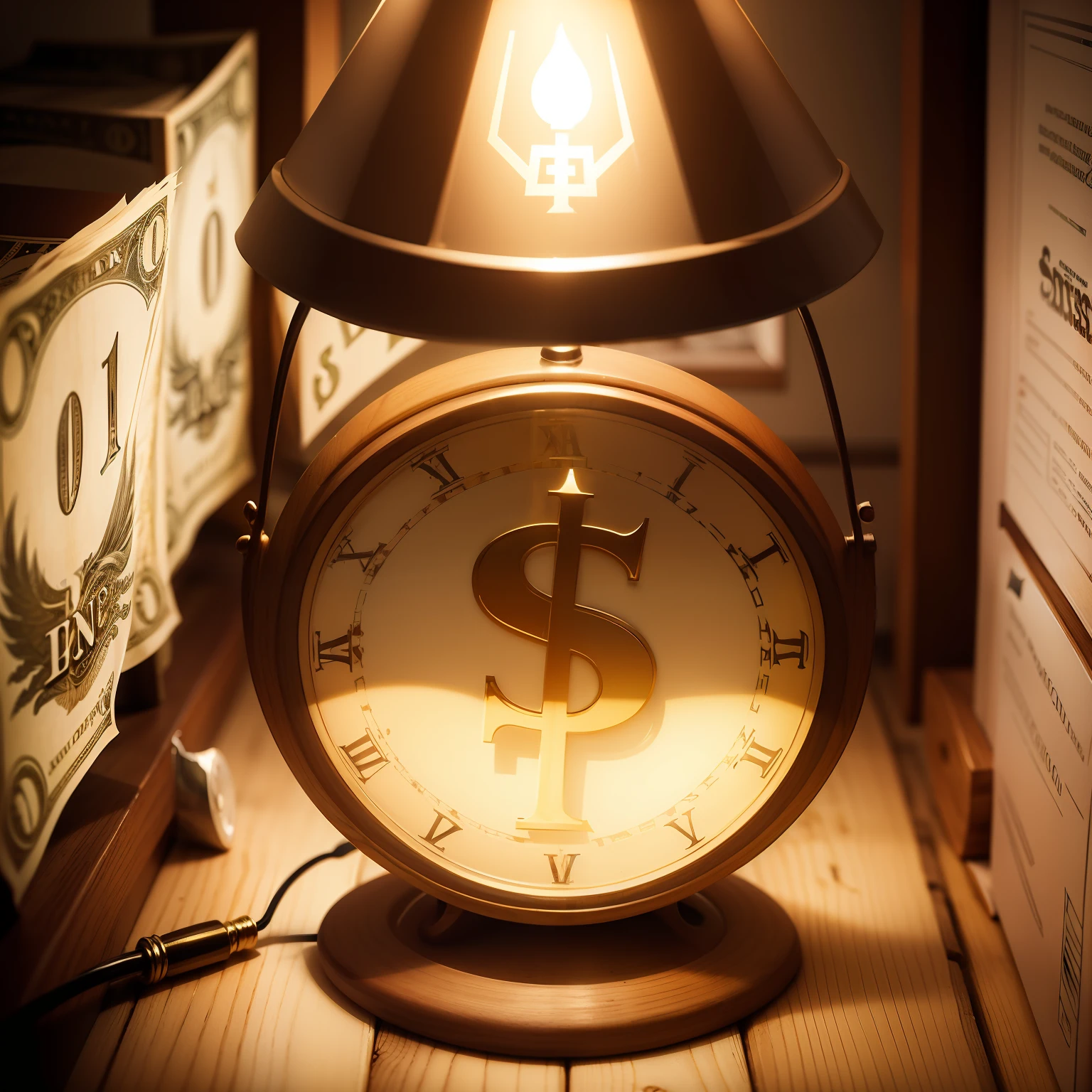 Lamp with dollar sign in the middle, com um fundo que combine com a imagem, economia, realidade, dinheiro,