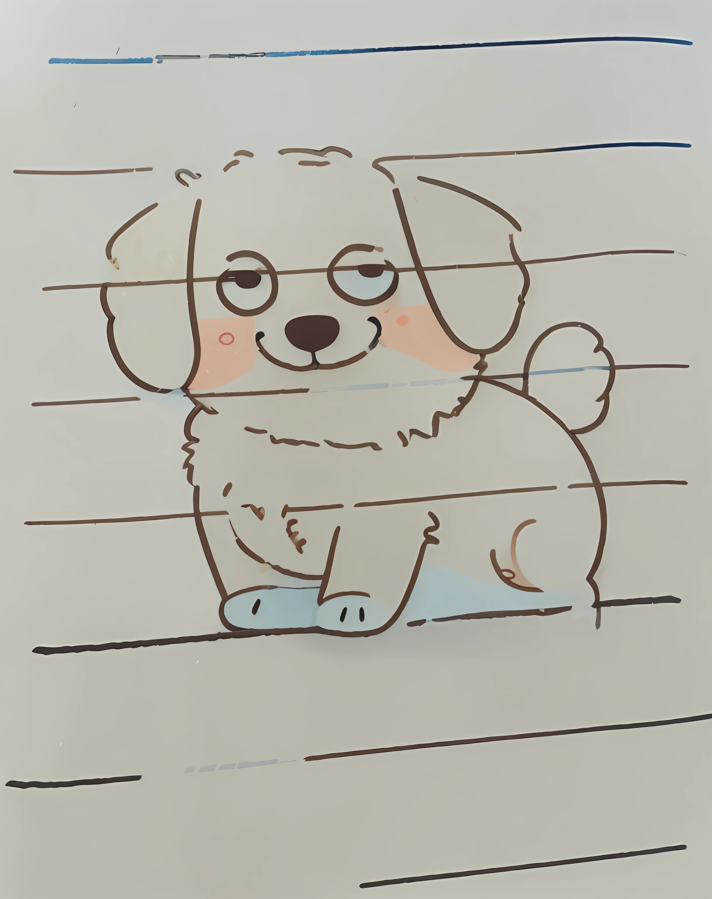Draw one(Simply cute+sprout)of dogs,Let the puppy turn brown,Gently outline the outline with a pencil,Dull expression and anthropomorphic characteristic,It's lovely,The lines are simple and delicate,It's like pencil doodling,(kawaii+adolable)The puppy pops up the notebook page,Colorful graffiti brings joy and vitality。