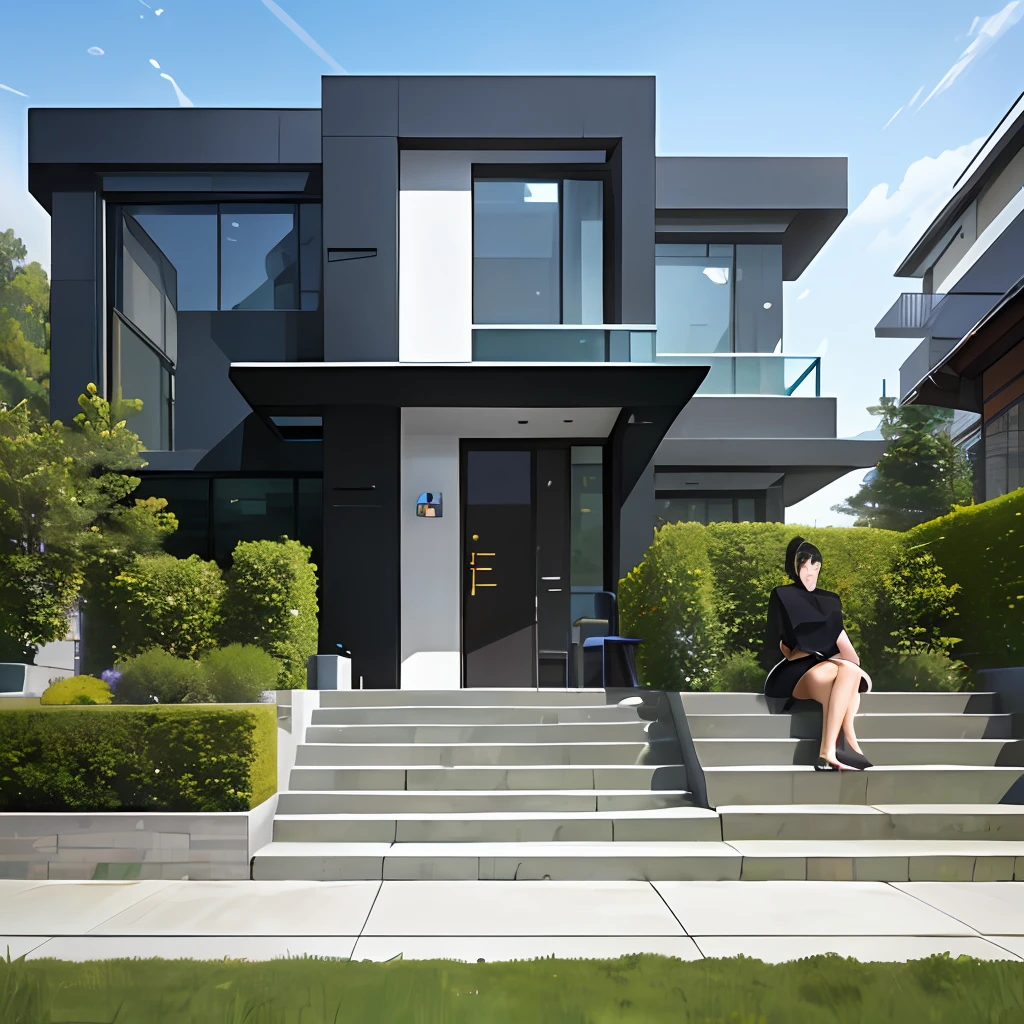 a close up of a modern house with a fireplace and a bench, contemporary masterpiece, award winning modern design, modern details, neotraditional modern, contemporary design, award winning contemporary, exterior design, contemporary house, contemporary architecture, black windows, bold architecture, neotraditional modern minimalist, well-designed masterpiece, modern architecture design, modern minimalist, ultra modern, residential design