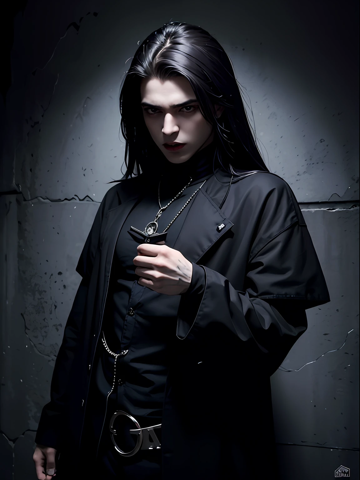 Melhor qualidade, obra-prima, Ultra high resolution, (fotorrealista: 1.4), foto bruta, 1boy, no escuro, sombra profunda, chave baixa, luz fria, Gothic boy, gothic style, vampire aesthetic