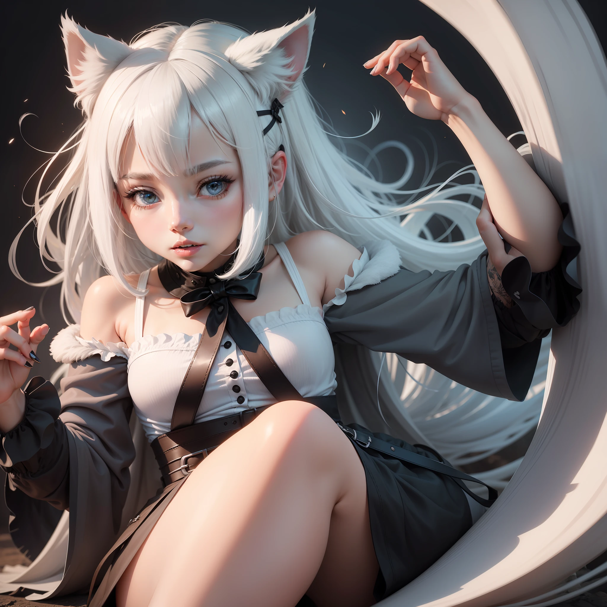 Cute animal ear girl with white hair
