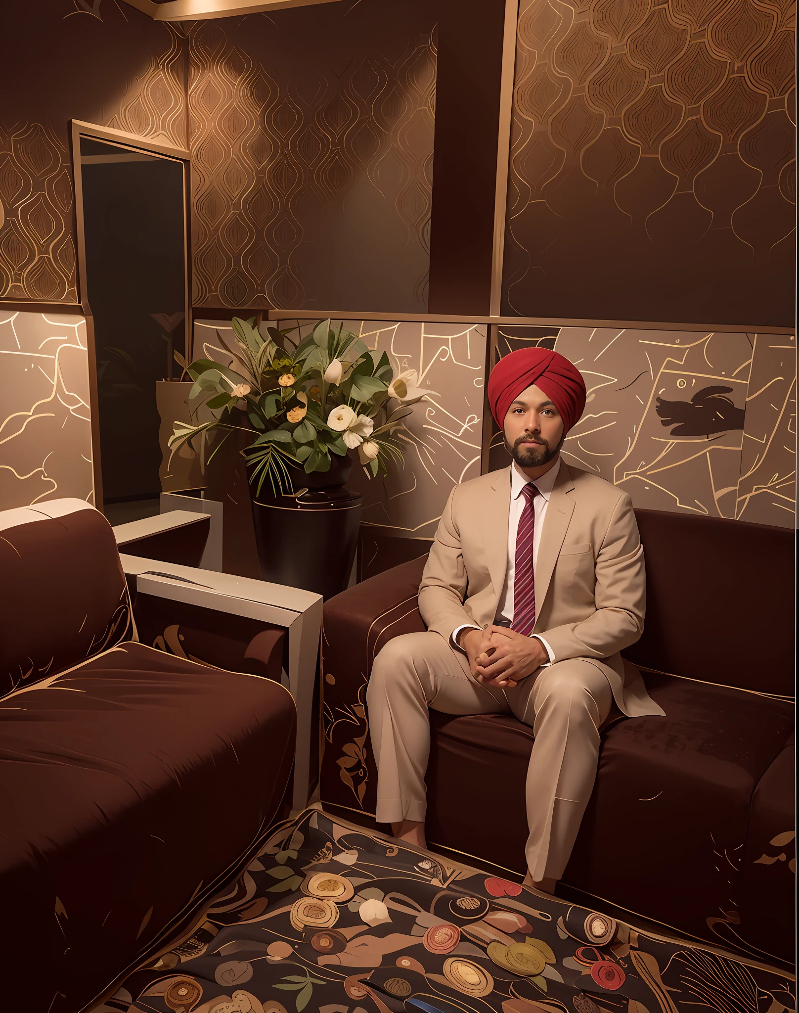 Change the background to a high-resolution 8k image while keeping the face and turban unchanged. The face and turban should remain the same. Please make it suitable for use as an avatar profile photo.