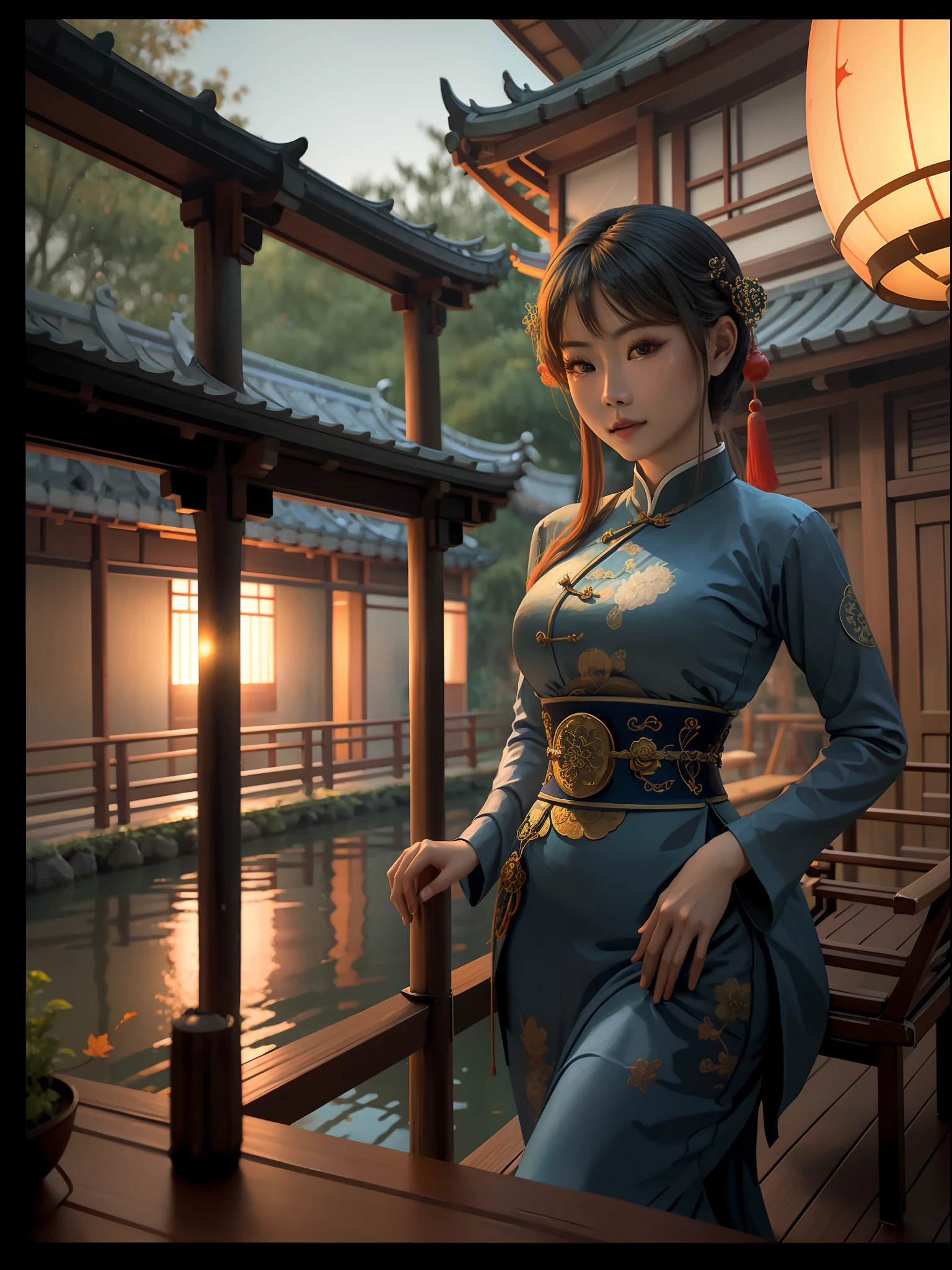 (Photorealistic rendering)Chinese solar terms,Autumn,eventide,Night scene,themoon,The beautiful beauty of the Tang Dynasty,the Tang Dynasty,Beautiful woman,Beautuful Women,chinese yard,Through the window,small bridge flowing water,Hangzhou,West lake,depth of fields,largeaperture,telephoto lenses