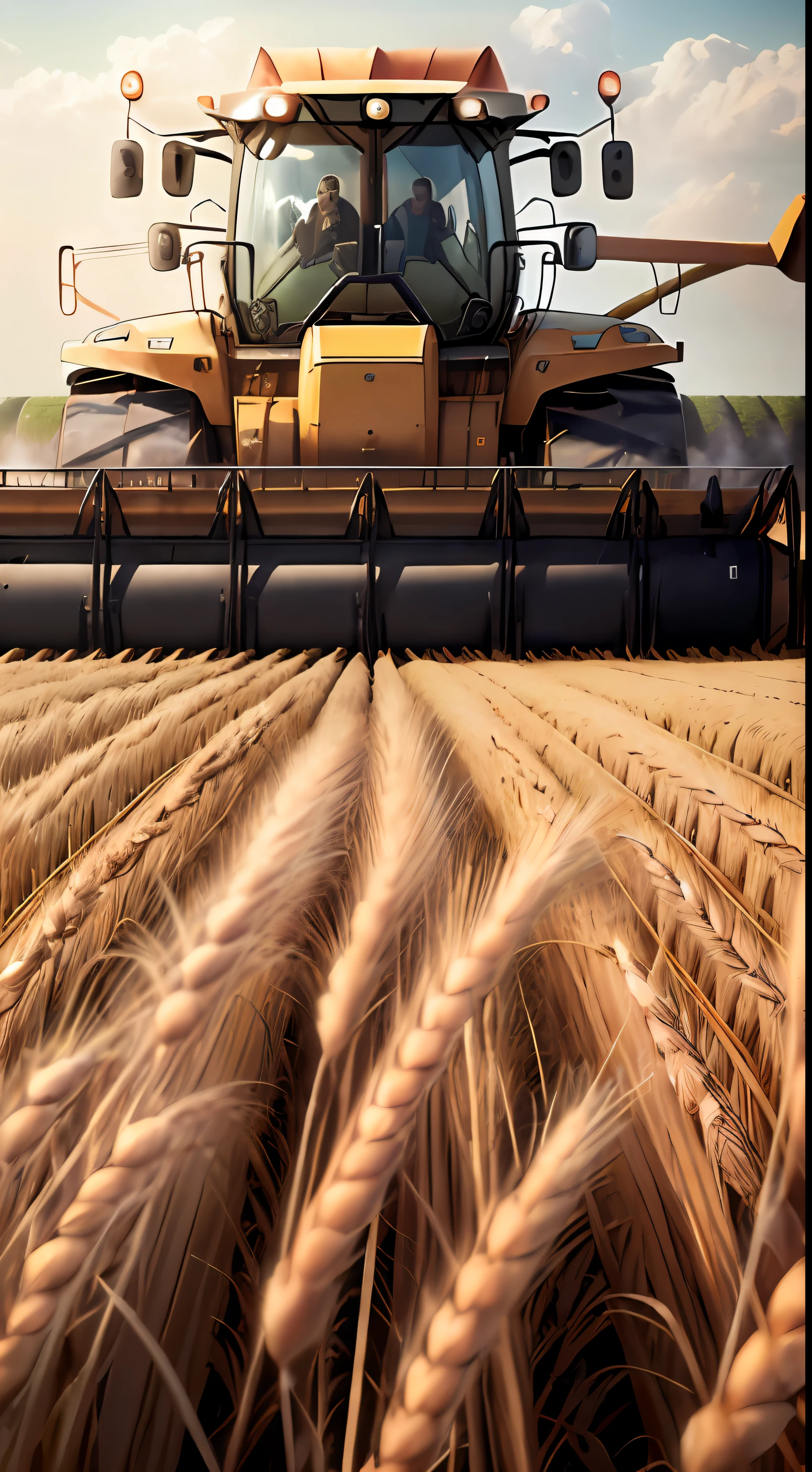 a close up of a combine harvester in a wheat field, combine, harvest, farming, high grain, heavy grain high quality, uncrop, trending photo, farmer, in field high resolution, on the vast wheat fields, by Konrad Witz, by Caroline Mytinger, advanced technology, subtle detailing, heavy grain, wheat fields, beautiful high resolution