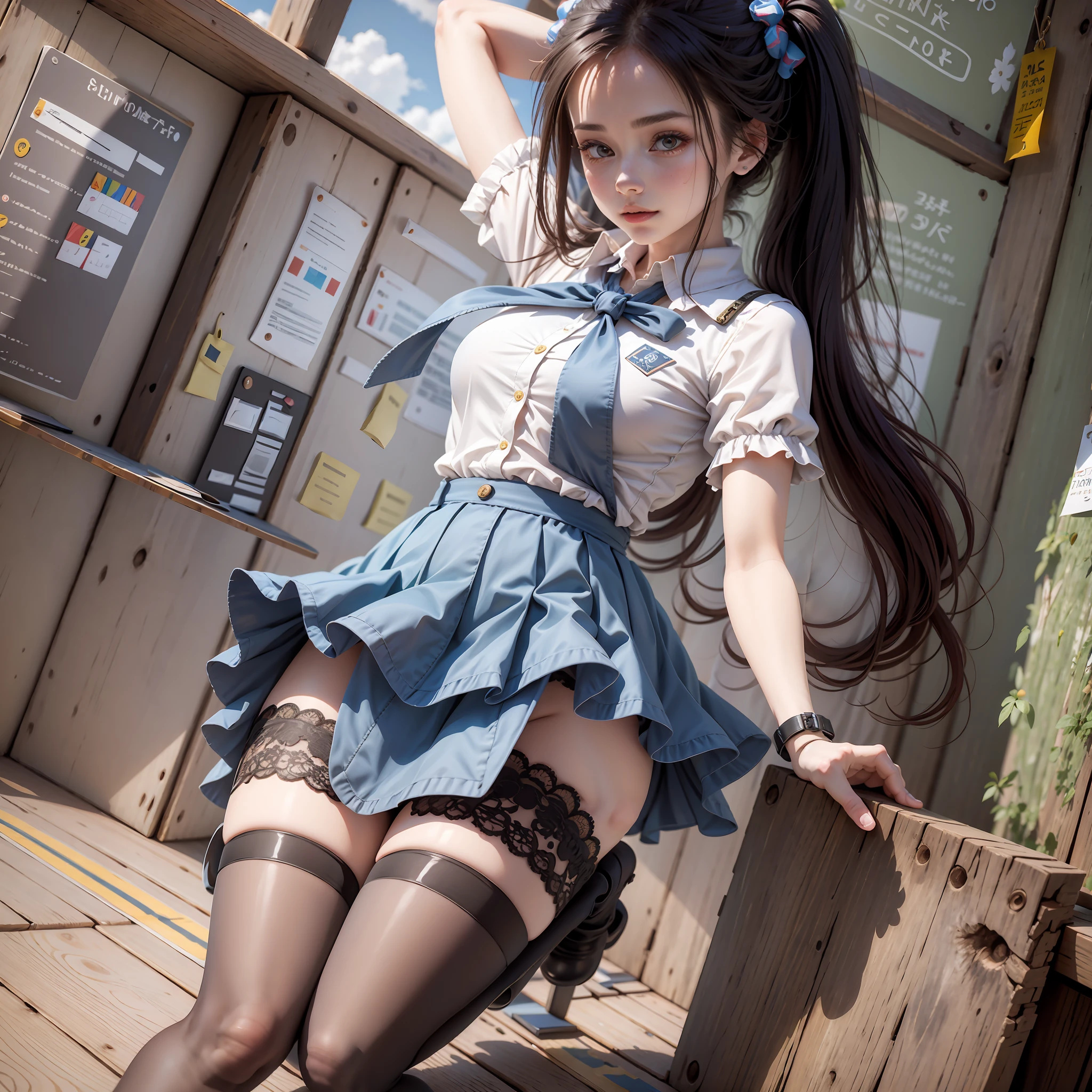 There's a woman in a short skirt and socks posing for a photo, Anime Garota Cosplay, uma aluna hiperrealista, Trend in CGTacing:, trending at cgstation, aluna hiperrealista, the anime girl is crouching, coxas e saia, bonita do anime high school, Menina na vida real, foto cosplay, menina animeora, de costas