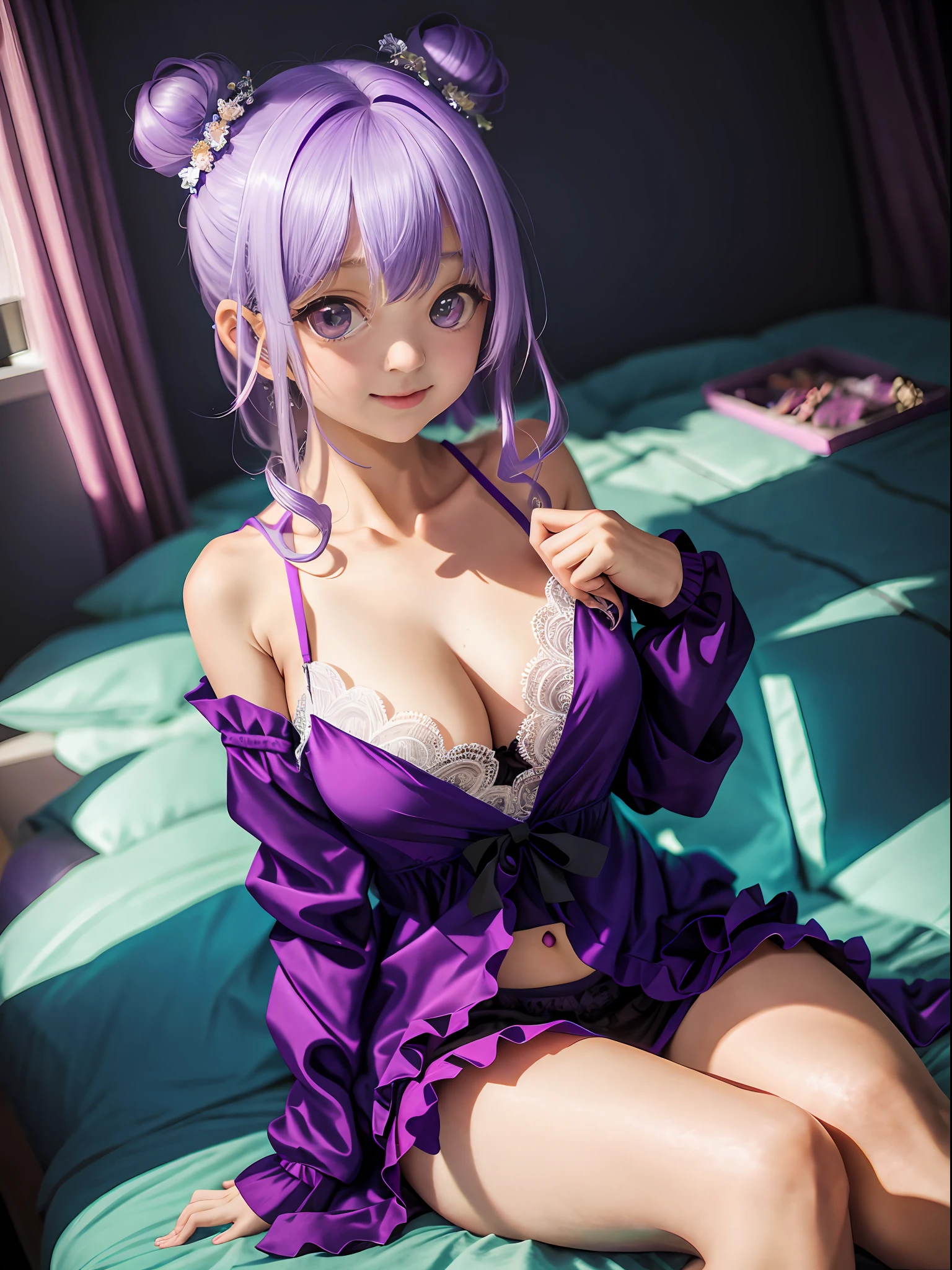 On the bed sat a woman in a purple dress, seductive anime girls, loli in dress, Beautiful anime girl, attractive anime girls, beautiful and seductive anime woman, small curvaceous loli, cute anime waifu in a nice dress, pretty anime girl, Cute anime girl, Guviz, Beautiful anime woman, Anime girl, beautiful alluring anime teen