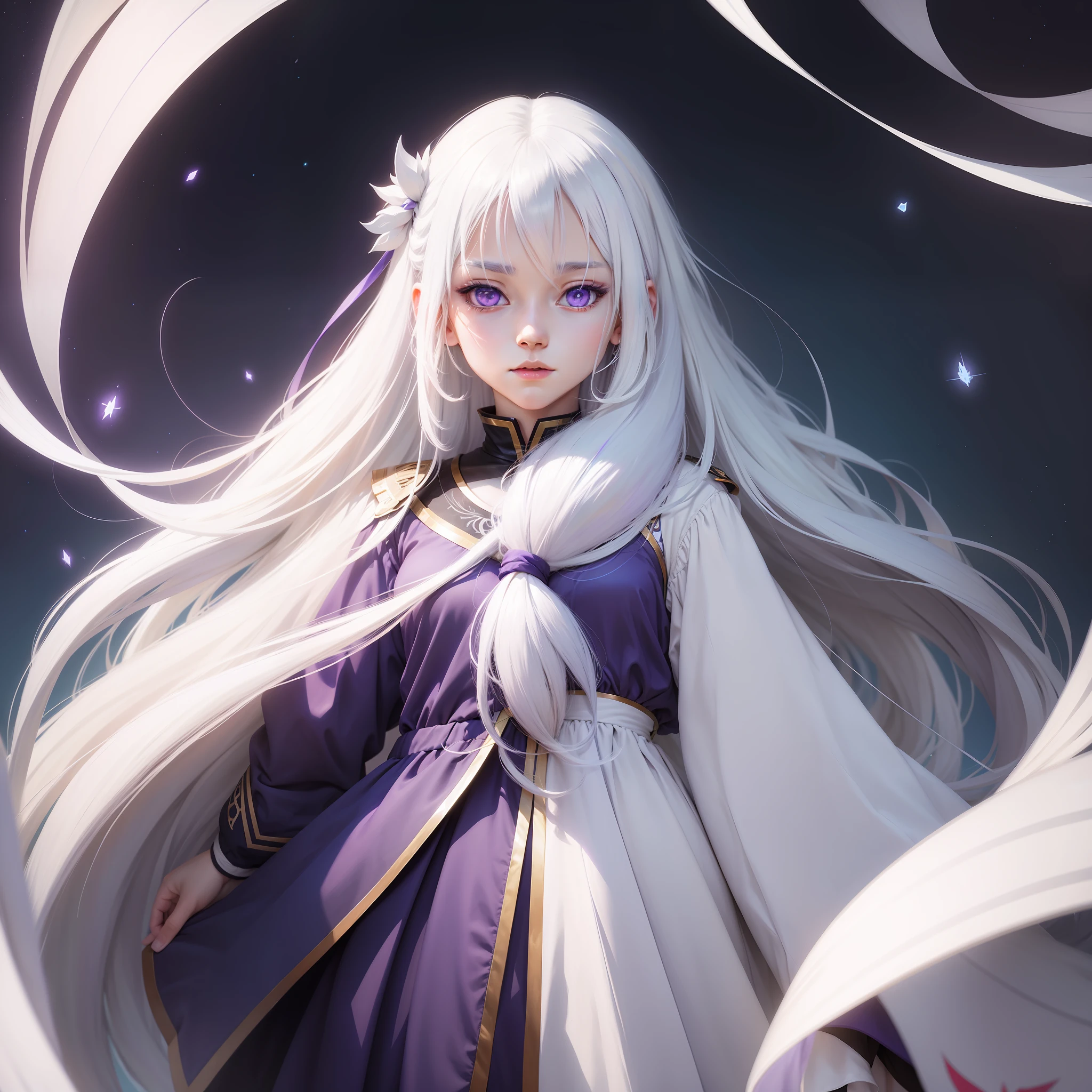 Anime girl with long white hair and purple eyes in front of blue background, white-haired god, white haired Cangcang, Perfect white haired girl, a beautiful anime portrait, Girl with white hair, White-haired