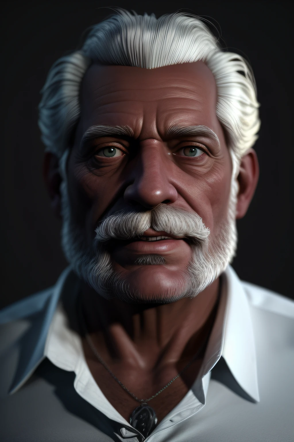 Retrato de um homem com uma barba branca e uma camisa cinza, Retrato VFX altamente detalhado, retrato ultra detalhado, Cinematic realistic portrait, retrato hiperdetalhado, Ultra - rostos realistas, retrato ultra realista, retrato vfx altamente detalhado de, 3d render senior artist, 8k portrait render, Homem extremamente detalhado, pintura digital realista, rostos ultra realistas, retrato do homem velho