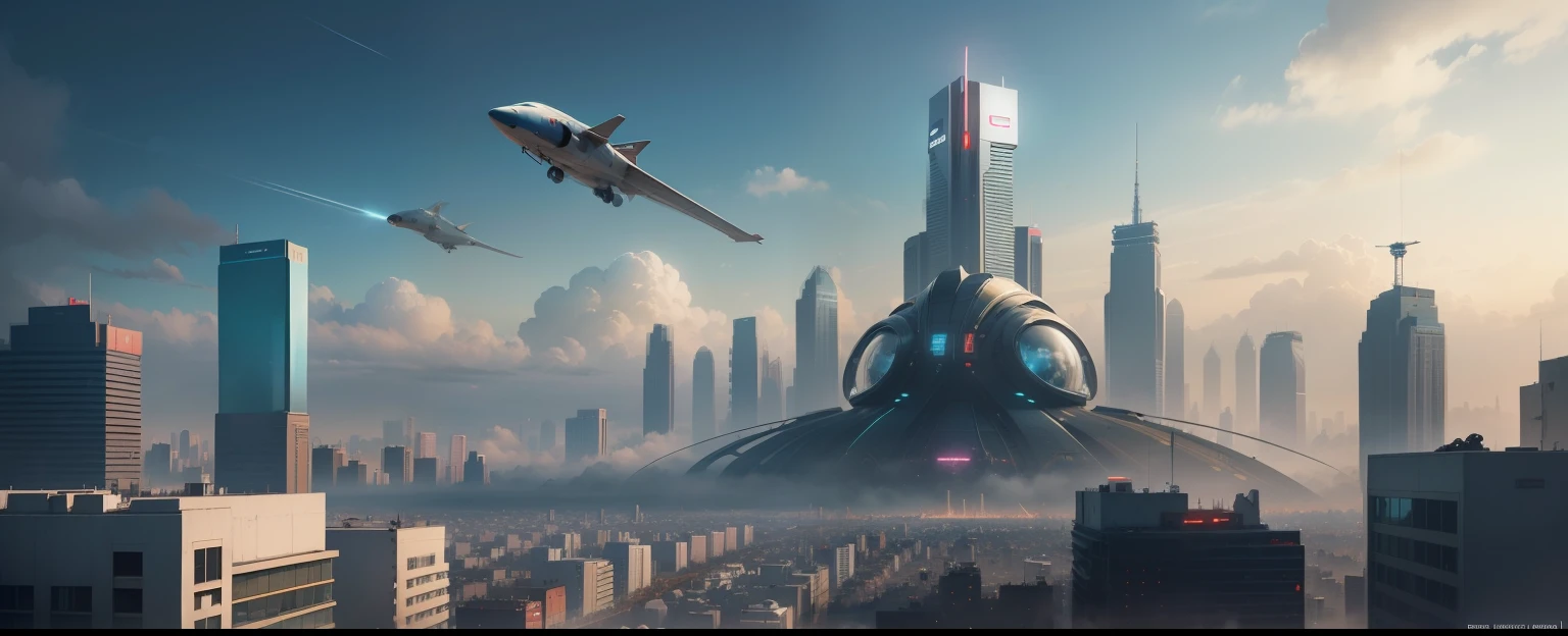 There is a picture of the city,There are many future aircraft flying over it, aerial view of a cyberpunk city, landscape of a future city, sao paulo in the year 2 0 7 0, huge futuristic temple city, big and structured valhalla city, hyper realistic cyberpunk city, Beautiful city of the future, futuristic utopian metropolis, futuristic utopian city, downtown solarpunk utopia,Futuristic sci-fi style,HALO 5 game building,Daytime atmosphere
