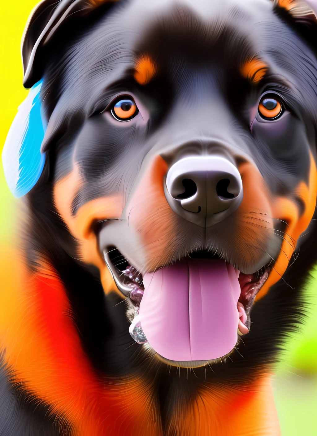 Rottweiler dog bright colours, front view