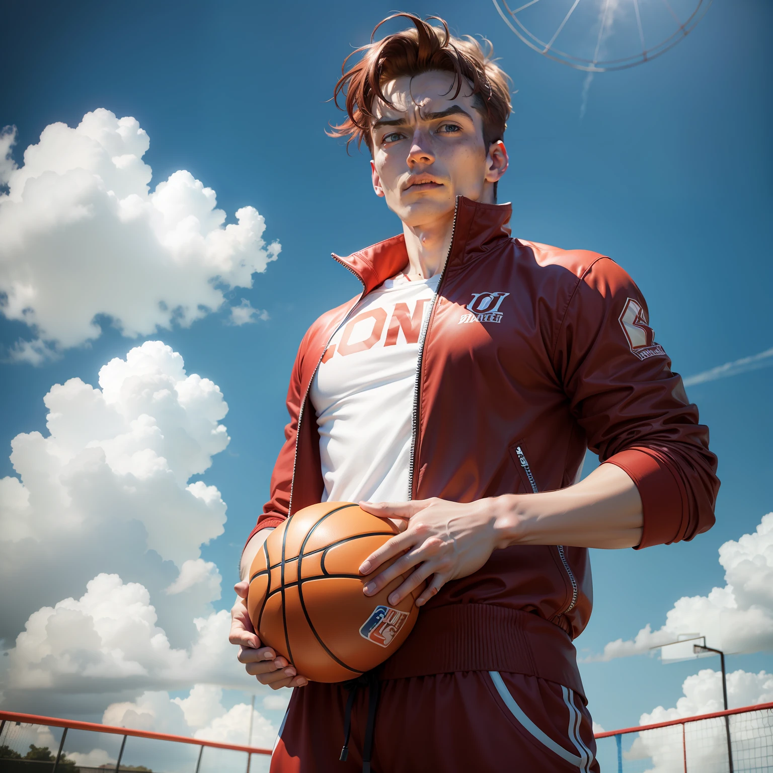 Conan Red Clothes Basketball Suit Blue Sky and White Clouds