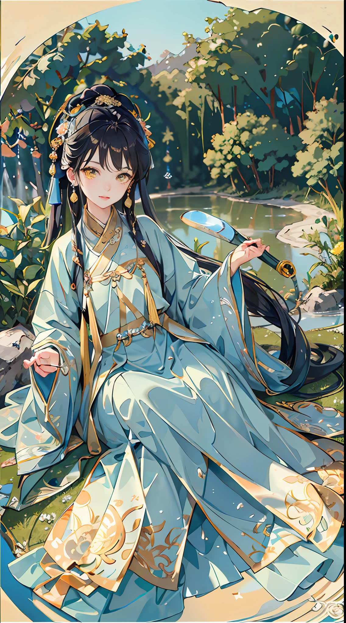 Best quality at best,Complicated details,A high resolution,8K分辨率,(beautiful detailed water:1.4),(Hanfu,Tang Feng),yellow eyes,(Girl in a glass jar:1.1),