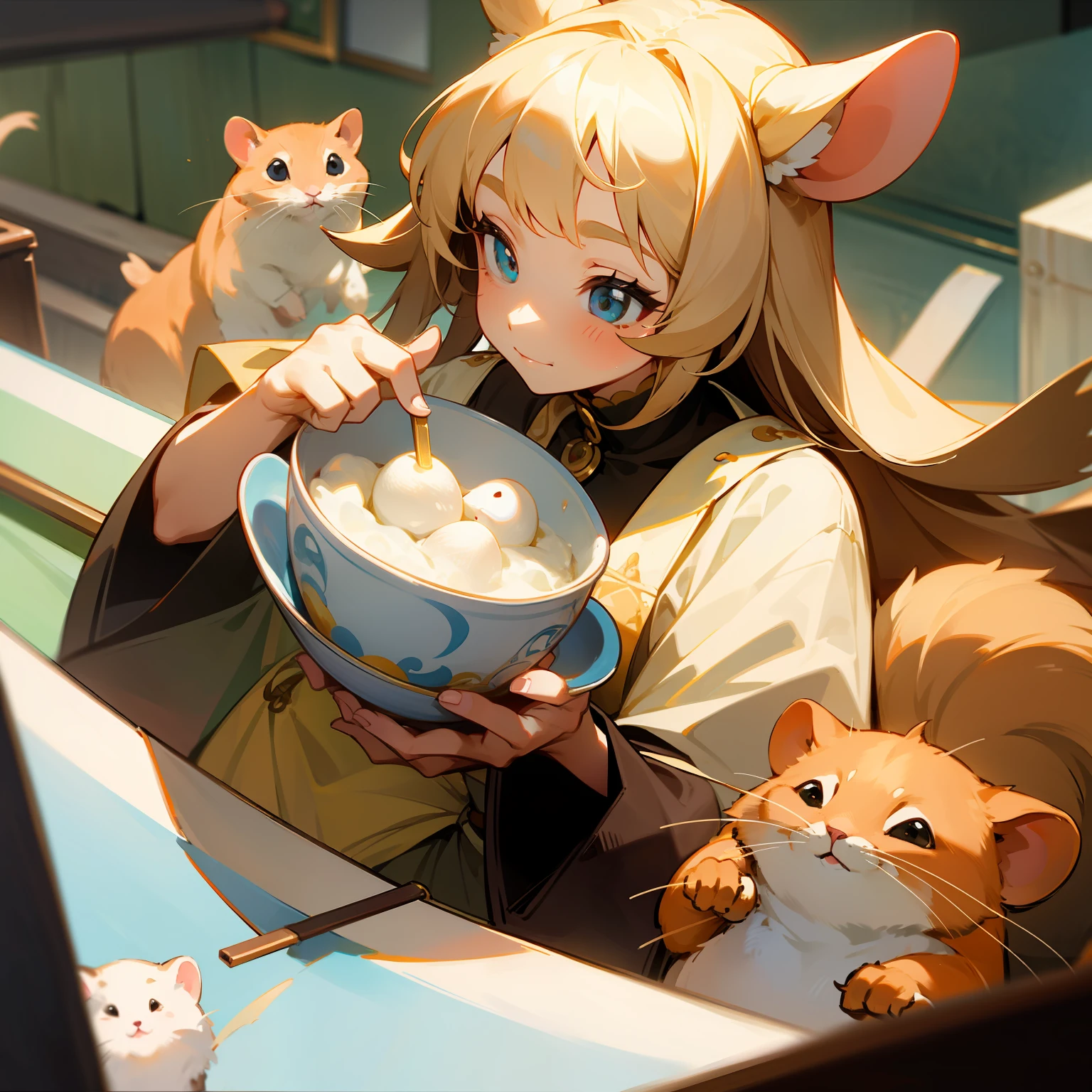 Lady hamster sister，Hold the bowl in both hands