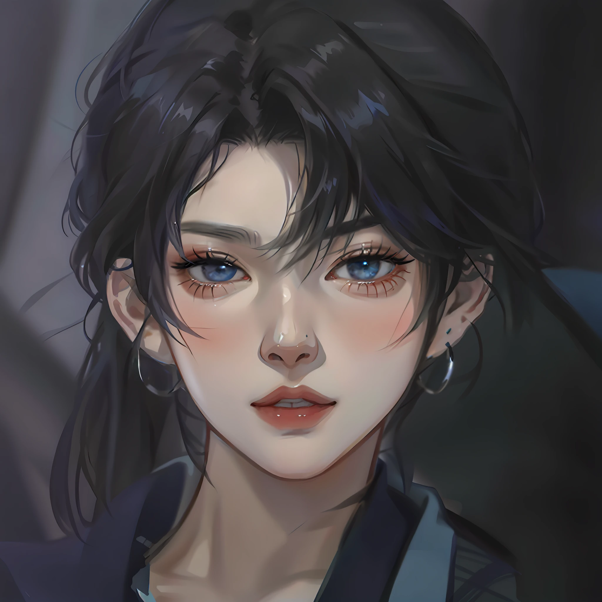 a close up of a person with a black hair and a blue shirt, Guviz-style artwork, anime realism style, Guviz, made with anime painter studio, drawn in anime painter studio, realistic anime artstyle, Anime realism, Inspired by Zhang Han, Makoto Shinkai ( apex legends ), semirealistic anime style, Stunning anime face portrait