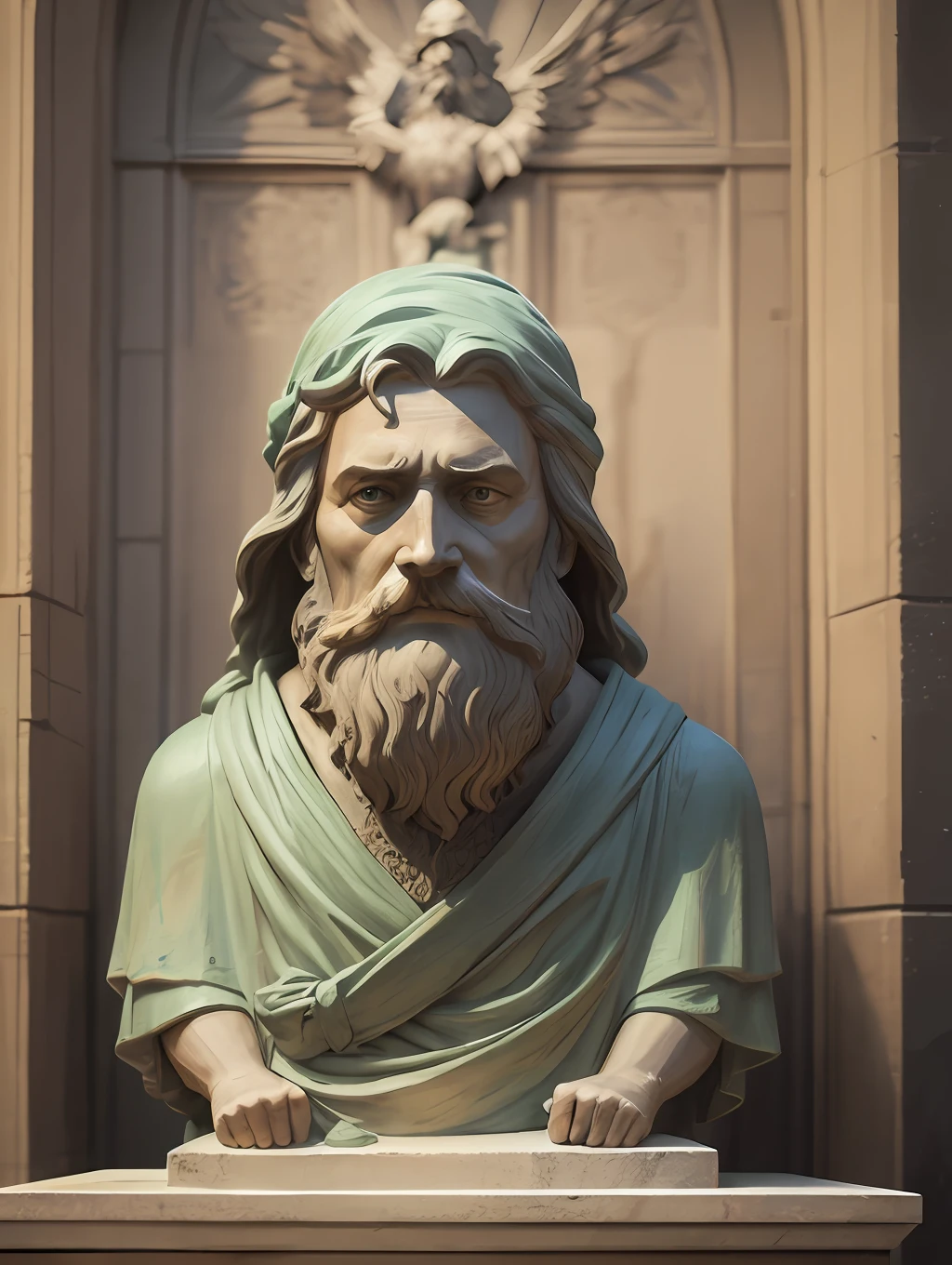 The Medieval statue of a middle-aged and bearded man in his physical and mental fullness.