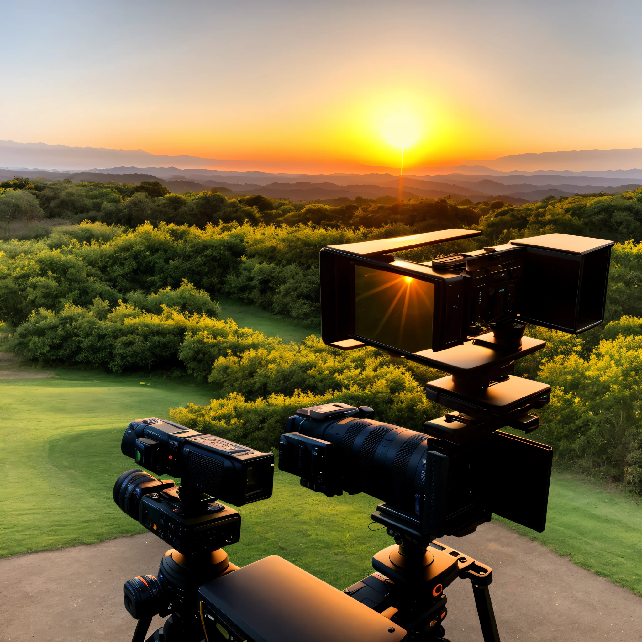 Sunset, evening glow, distant view, realistic, rich colors, gorgeous and colorful, wide-angle lens, shooting in the evening, positive film, naturalistic style, high-definition filming.