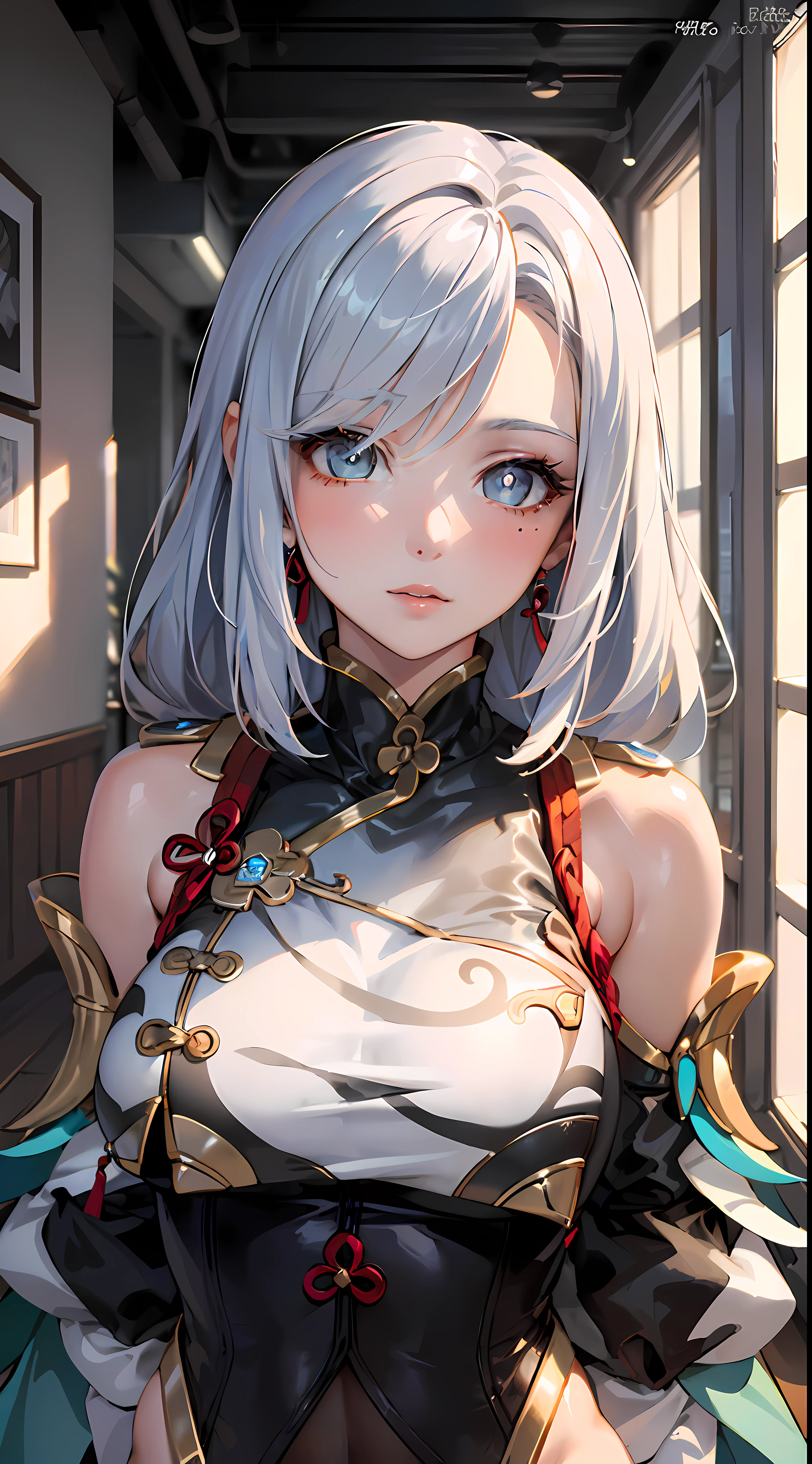 electrician girl, electrician suit, upper body, seductive look, blush, indoors, in office, looking at viewer, cloudy, moody lighting, (perfect detail eyes:1.2), glowing eyes, (long hair one braid:1.2), elemental skill effect, (Masterpiece, Best Quality, High Quality:1.4), professional artwork, Intricate Details, field of view, sharp focus, detailed painting, photorealistic lighting, trending on pixiv, (vivid lighting, vibrant colors:1.05), realistic shadows, ambient occlusion, (athletic body:1.3), mature woman, 30yo, shenhe, hyperdetail eyes, ((beautiful eyes, hyperdetailed eyes:1.4)), (((solo:1.4))), semi-realistic hair, hyperdetailed clothes, (((anime:1.4)))