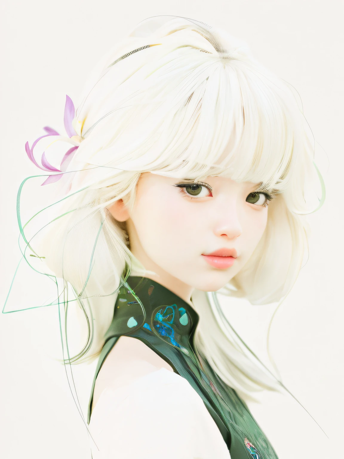 a painting of a woman with flowers in her hair, a beautiful anime portrait, teens girl， Black color hair,Chinese-style clothing， Anime style portrait,