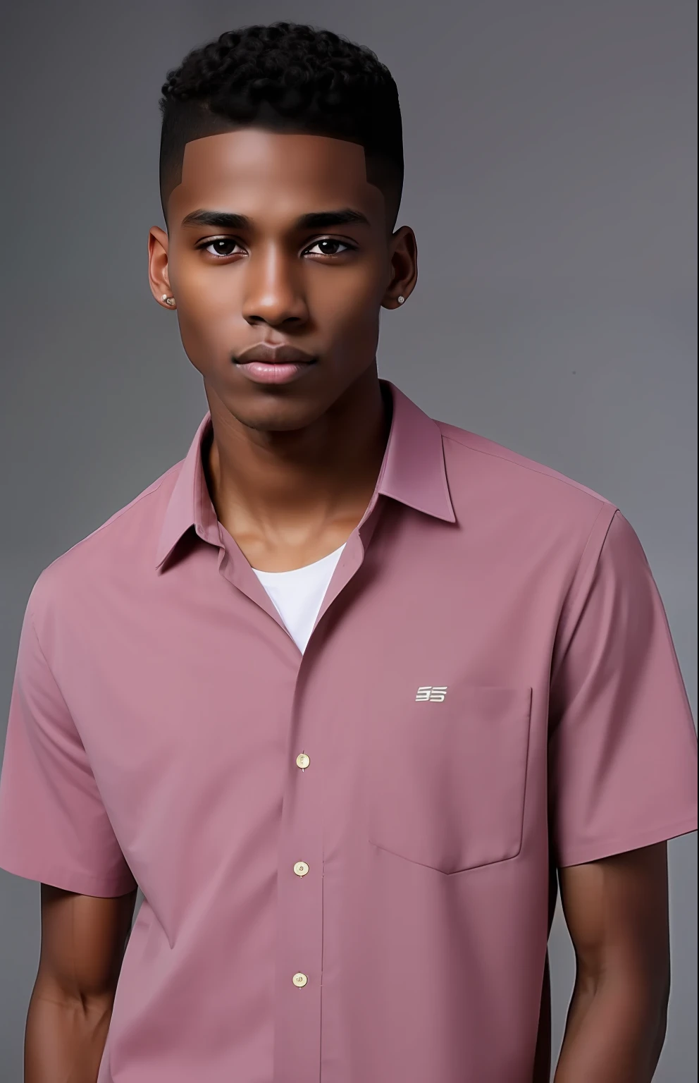 Black guy, thin face, has slightly pink lips, dark brown eyes and slightly clenched, so small and nose, coiled hair coiled hair skin fade. 1.68m tall, thin, 18 years old.