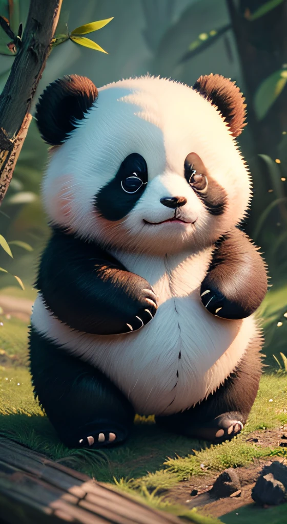 4K HD quality，Exquisite scene details，Cute  fat panda，Shooting