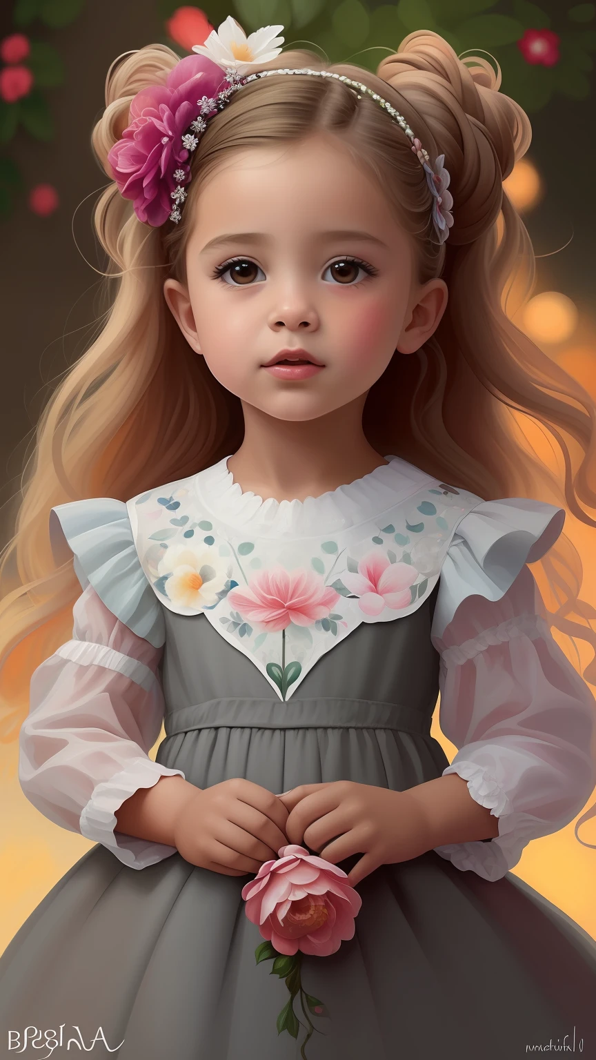 um close up de uma  usando um vestido e uma flor, painting digital adorable, pintura realista da meninao, arte digital detalhada bonito, menina bonitncesa bonita, menina muito bonitina bonito, bela arteal, arte digital bonito, linda arte digital linda, pintura digital bonita, arte digital muito bonita, bela arte digital, lindo pintura digital